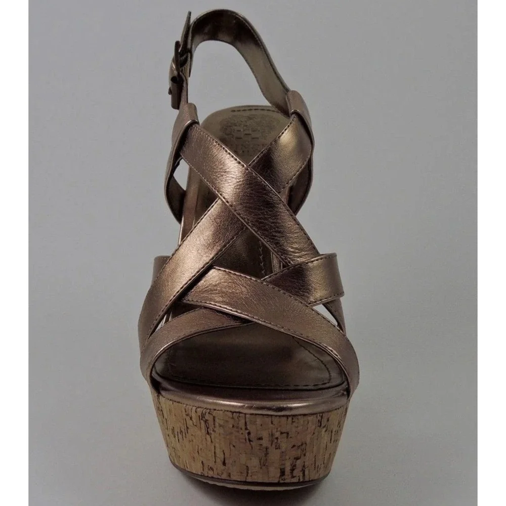 Vince Camuto Women's Duval Platform Strappy Cork Sandals Bronze 8.5 Metallic Y2K
